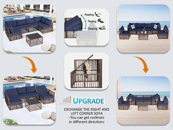 Reading  
Resting  
Sleeping  

UPGRADE  
EXCHANGE THE RIGHT AND LEFT CORNER SOFA  
-You can get recliners in different directions