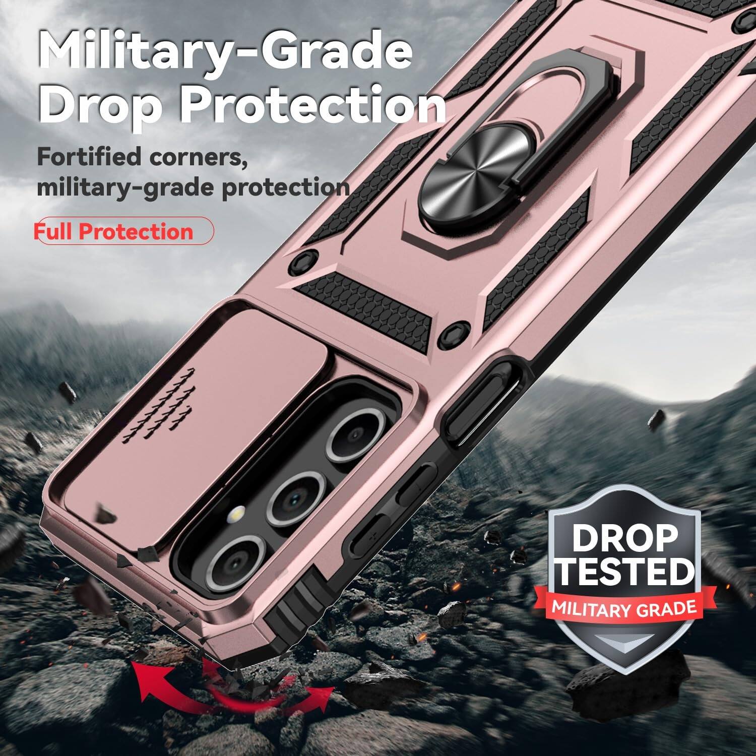 Military-Grade Drop Protection  
Fortified corners, military-grade protection  
Full Protection  

DROP TESTED MILITARY GRADE