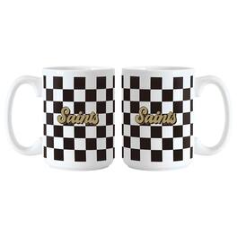 Logo Brands - New Orleans Saints 2-Pack 15oz. Checkered Wordmark Mug Set - Multicolor