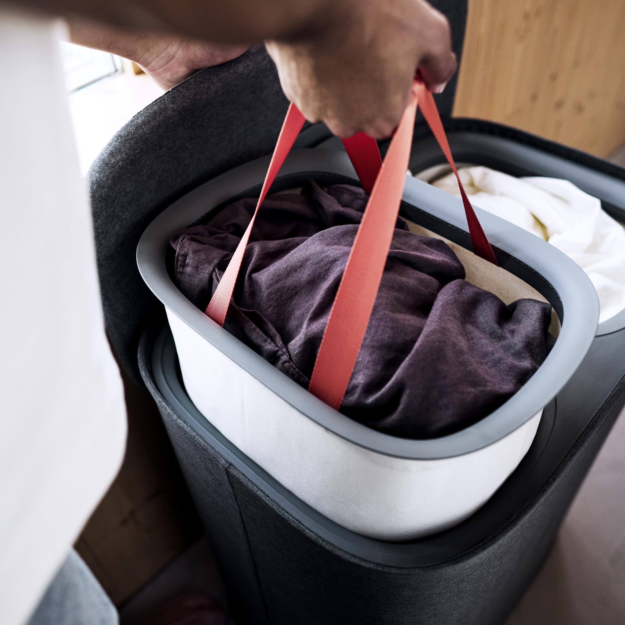 Alt View 4. Joseph Joseph - Tota 2 Twin 90-liter Easy-Empty Laundry Separation Hamper - Forest Grey.