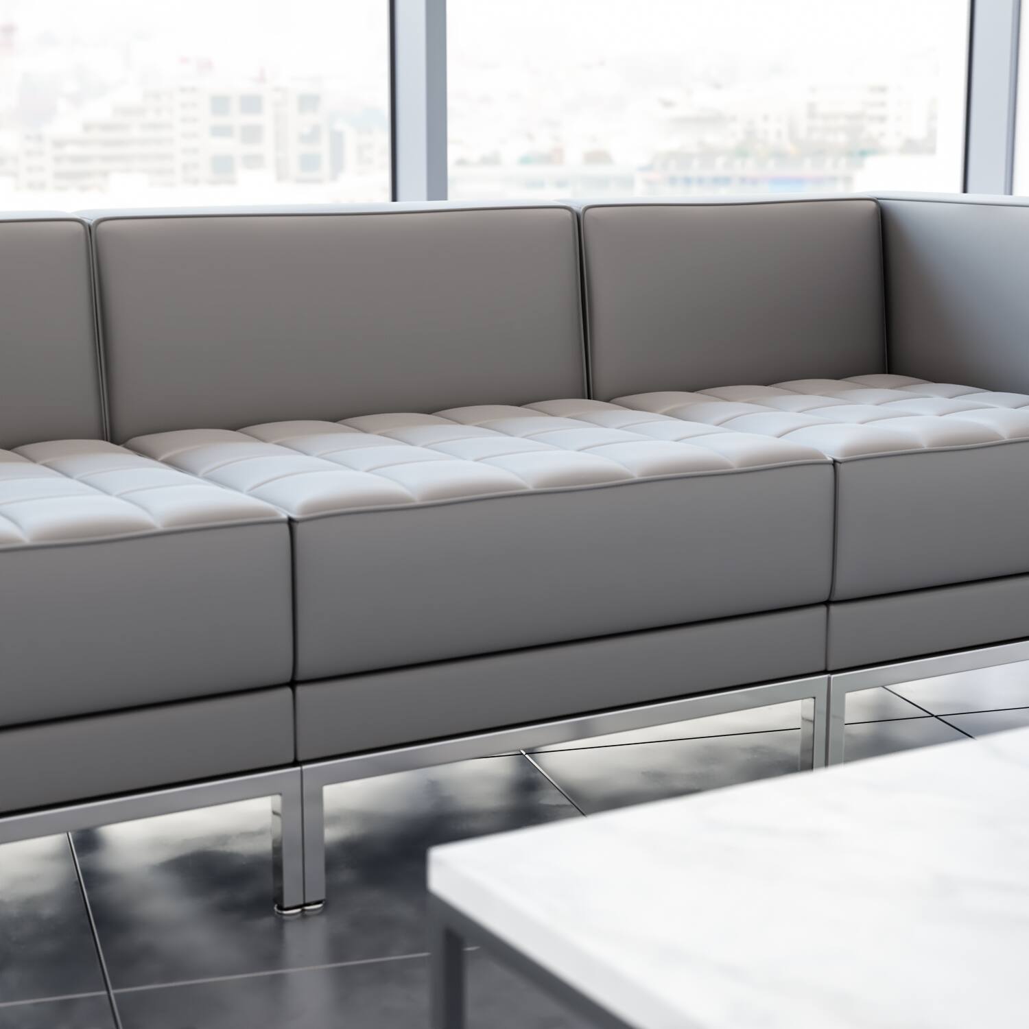 Alt View 1. Emma + Oliver - Contemporary LeatherSoftSoft Reception Modular Middle Chair - Gray.
