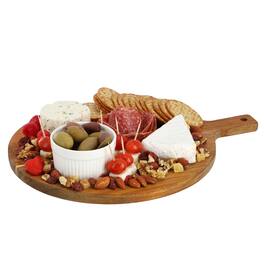 MegaChef - 12 Inch Acacia Wood Round Serving Board with Handle - Brown
