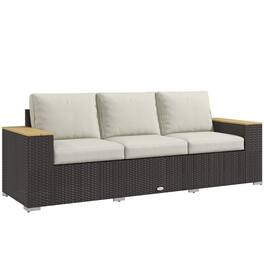 Outsunny - Outdoor Patio Sofa, PE Wicker Outdoor Couch with Extra Wide Deep Seat - Beige