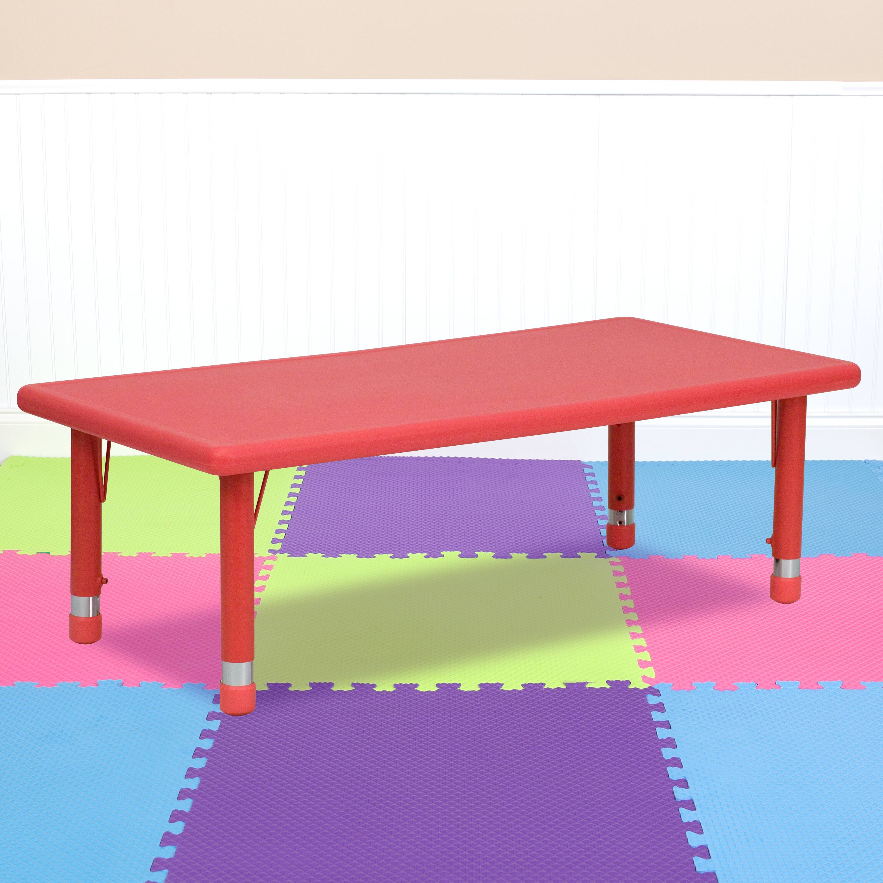 Angle. Flash Furniture - Wren 24''W x 48''L Rectangular Red Plastic Height Adjustable Activity Table - Red.