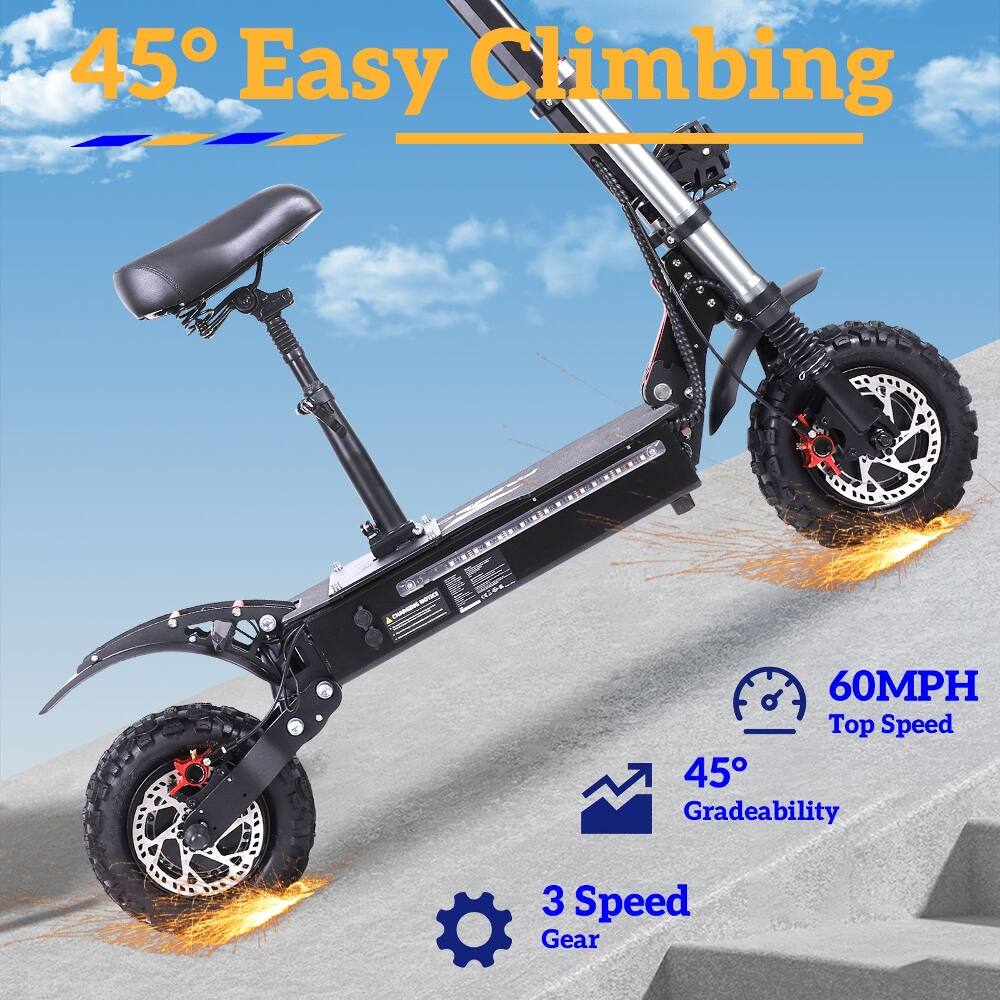 45° Easy Climbing  
60MPH Top Speed  
45° Gradeability  
3 Speed Gear