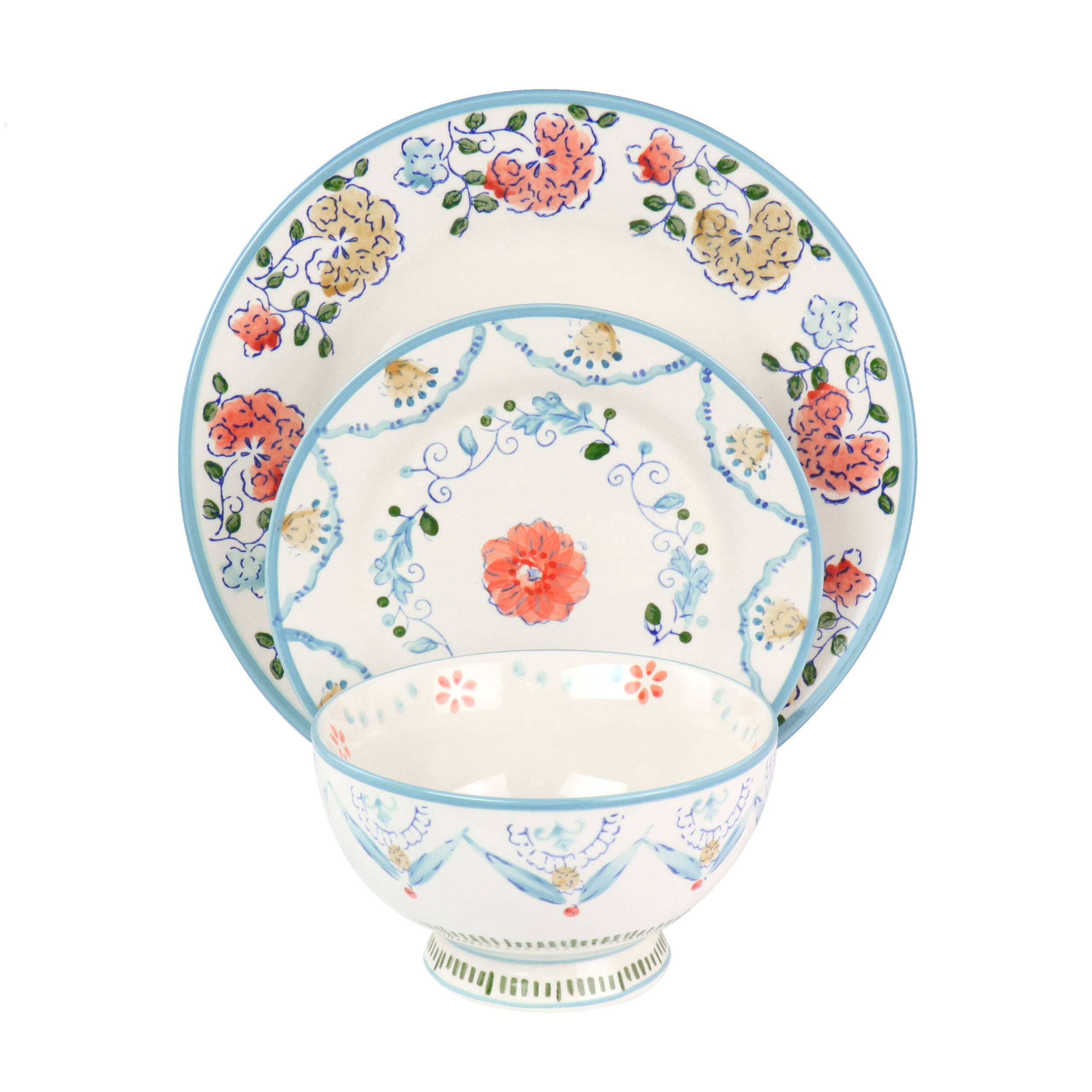 Alt View 1. Gibson - Gibson Elite Anaya 12 Piece Stoneware Dinnerware Set - White, Blue, Orange.