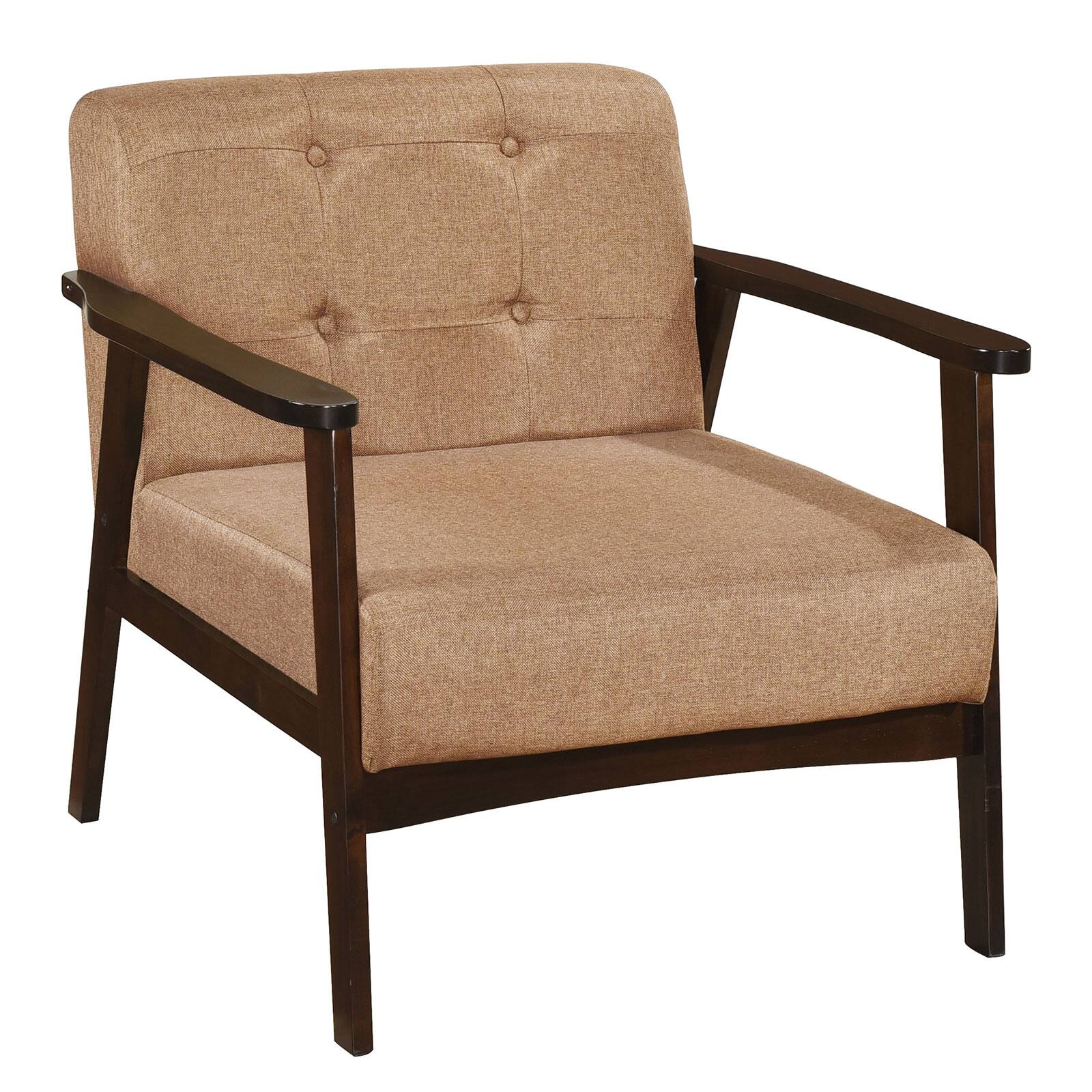 Front. WELLFOR - Accent Chair with Rubber Wood Frame and Armrests - Beige.
