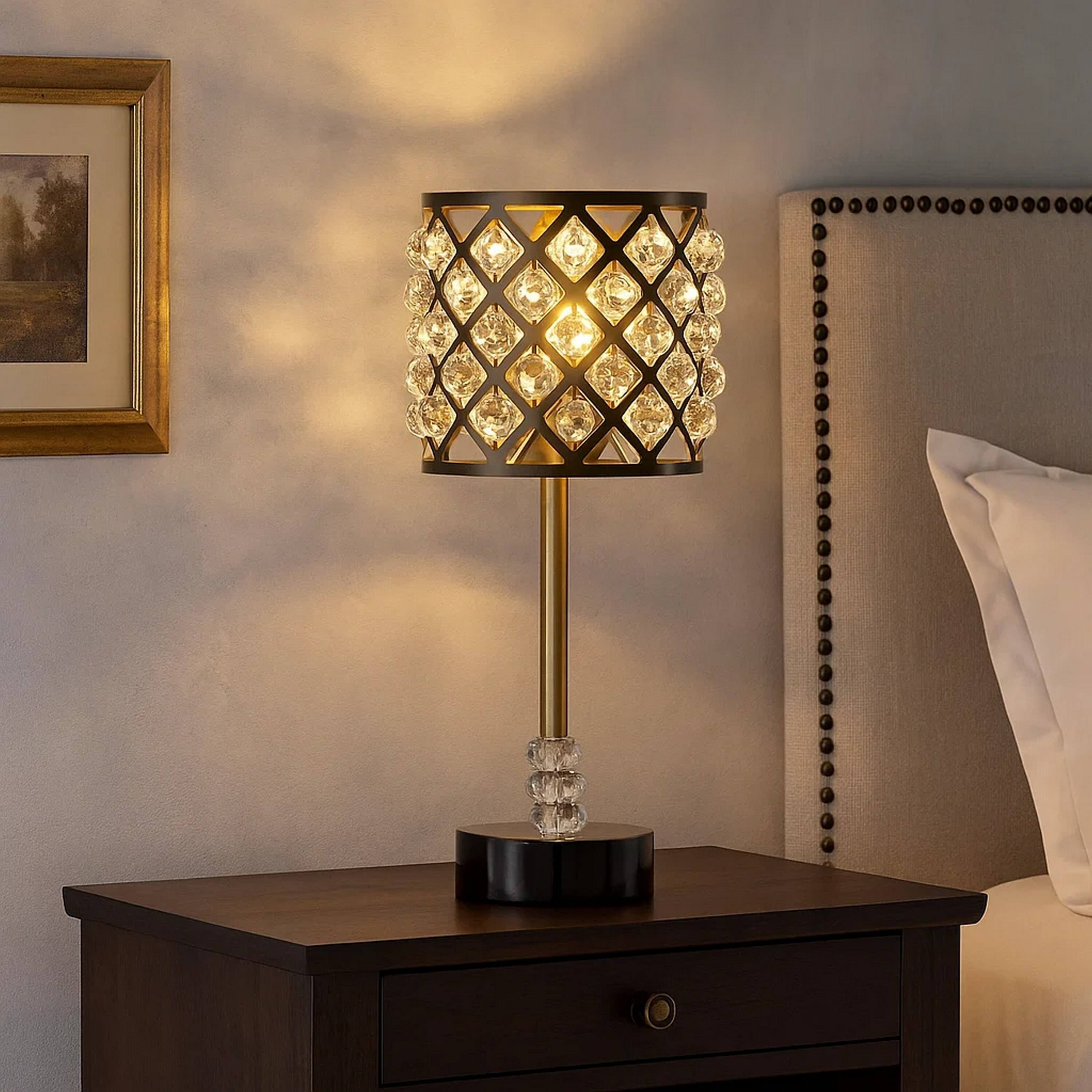 Alt View 3. Manhattan Lane - Dany 24 Inch Table Lamp with Crystal Drum Shade, Metal - Brass, Black.