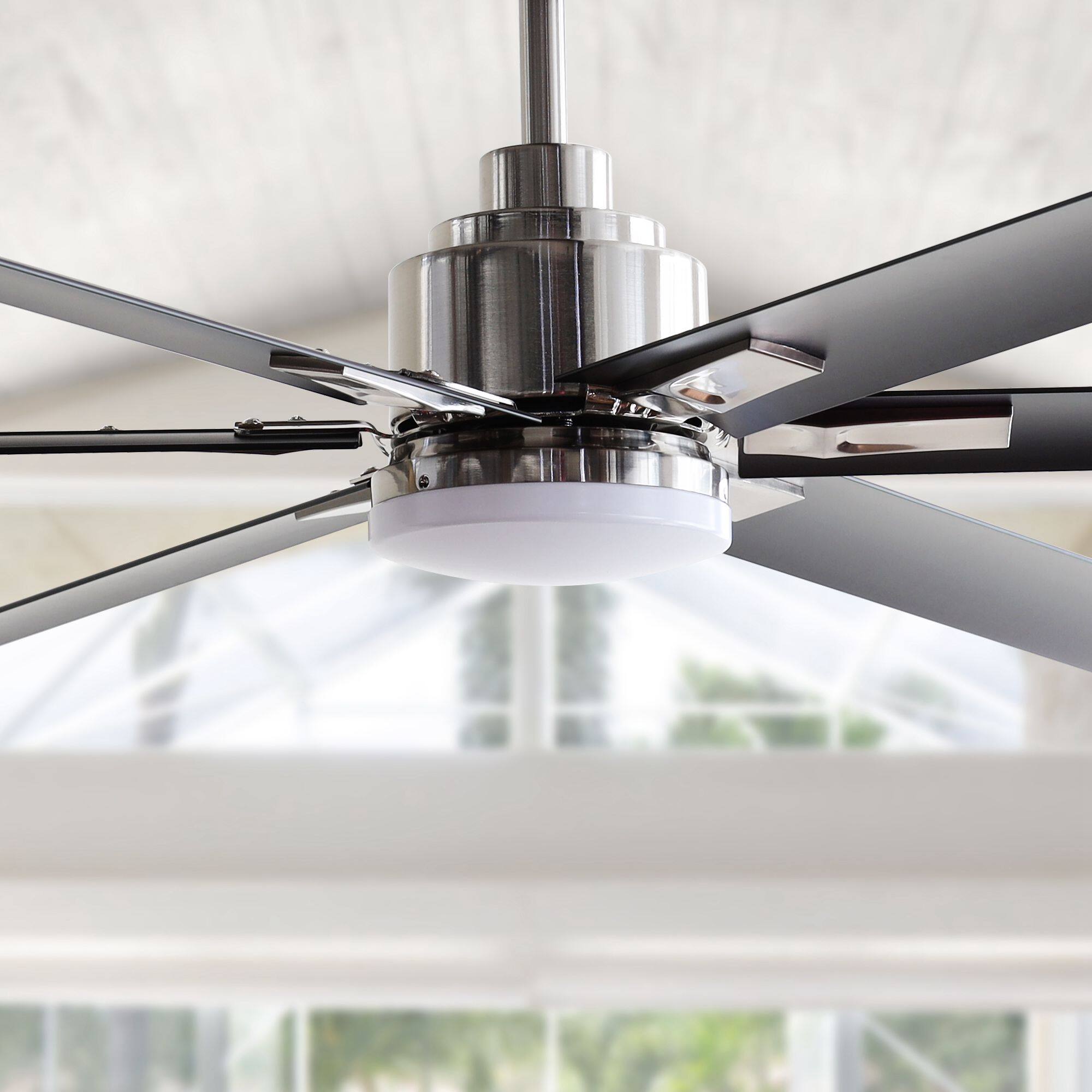 Angle. Parrot Uncle - 72 in. Modern Integrated LED Brushed Chrome Ceiling Fan with Light and Remote - Brushed Chrome.