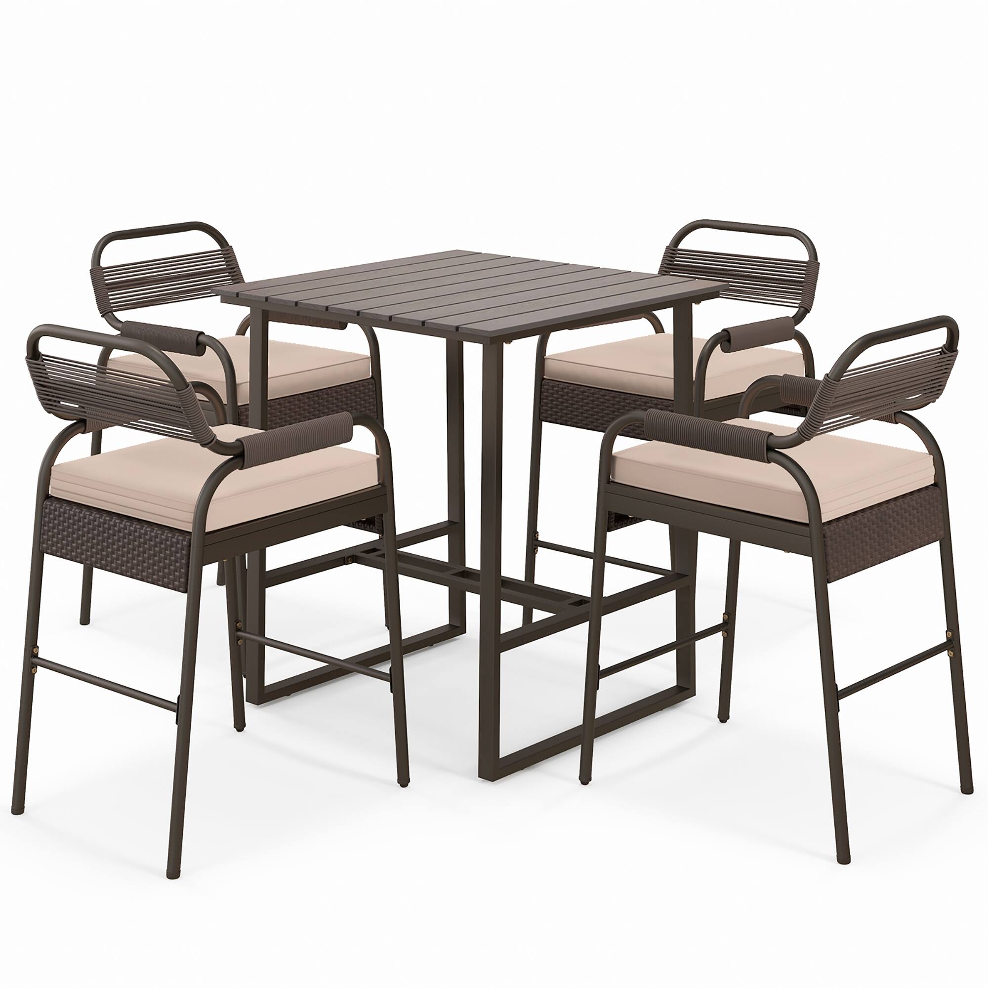Alt View 9. Gymax - Gymax 5-Piece Patio Rattan Counter Set Counter Height Square Table w/ 4 Wicker Counter Stools - Mix Brown.