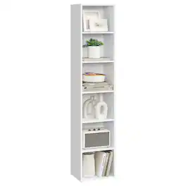 Songmics Home - Bookshelf, 6-Tier Bookcase, Book Shelf, Open Storage Shelf, 9.4 x 11.9 x 63.3 Inches, for Living Room, Home Office - Cloud White