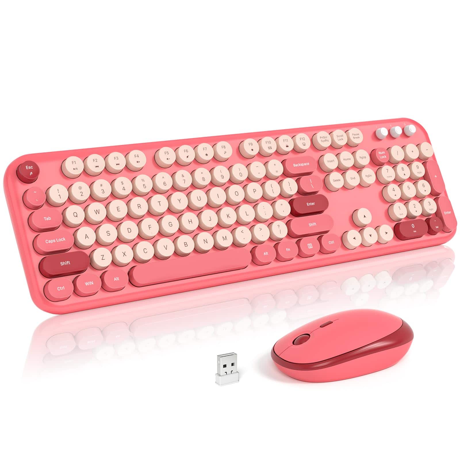 Pacoar Cade - Wireless And Mouse Typewriter Full Size With Number Pad 2 In 1 Usb Connected For Windows 7/8/10 Laptop Desktop Pc - Light Peach Pink