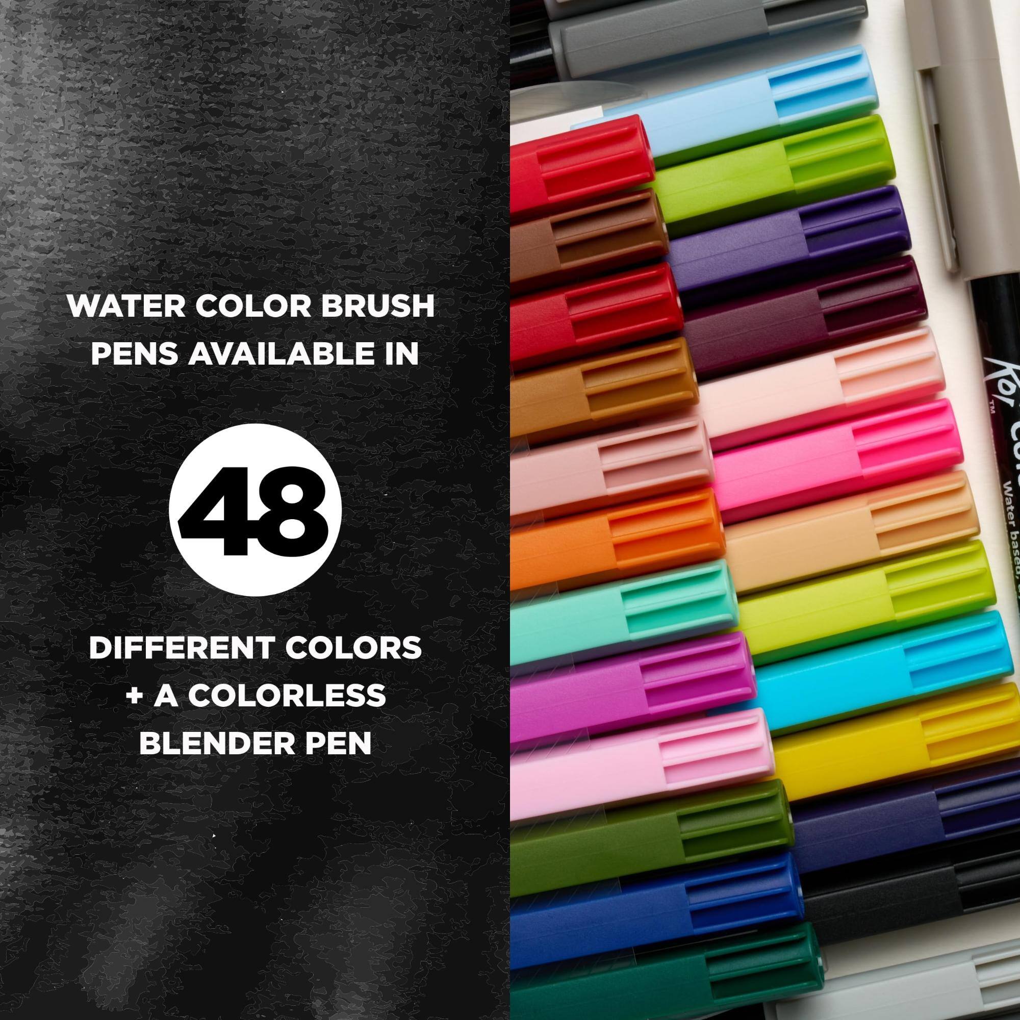 WATER COLOR BRUSH PENS AVAILABLE IN 48 DIFFERENT COLORS + A COLORLESS BLENDER PEN