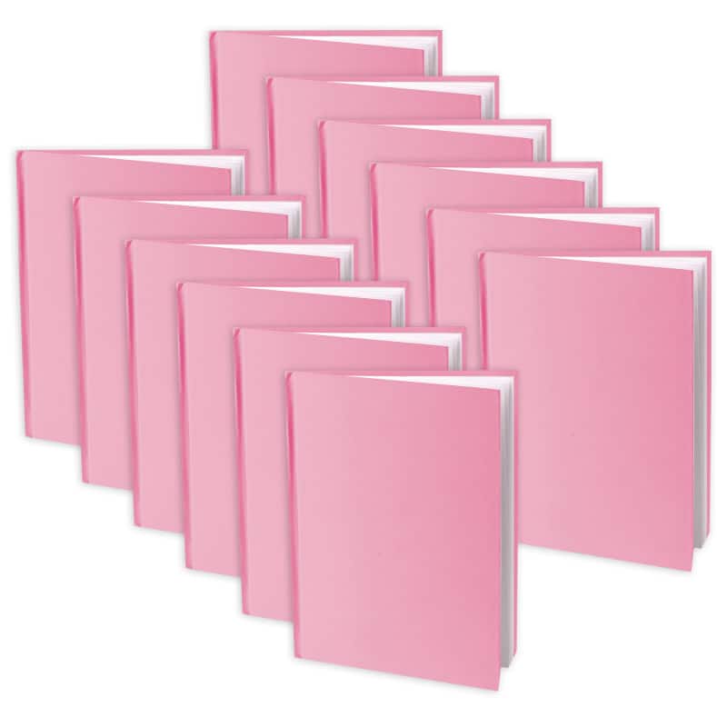 YOUNG AUTHORS - Pink Hardcover Blank Book, White Pages, Portrait, 14 Sheets/28 Pages, Pack of 12 - 8"H x 6"W