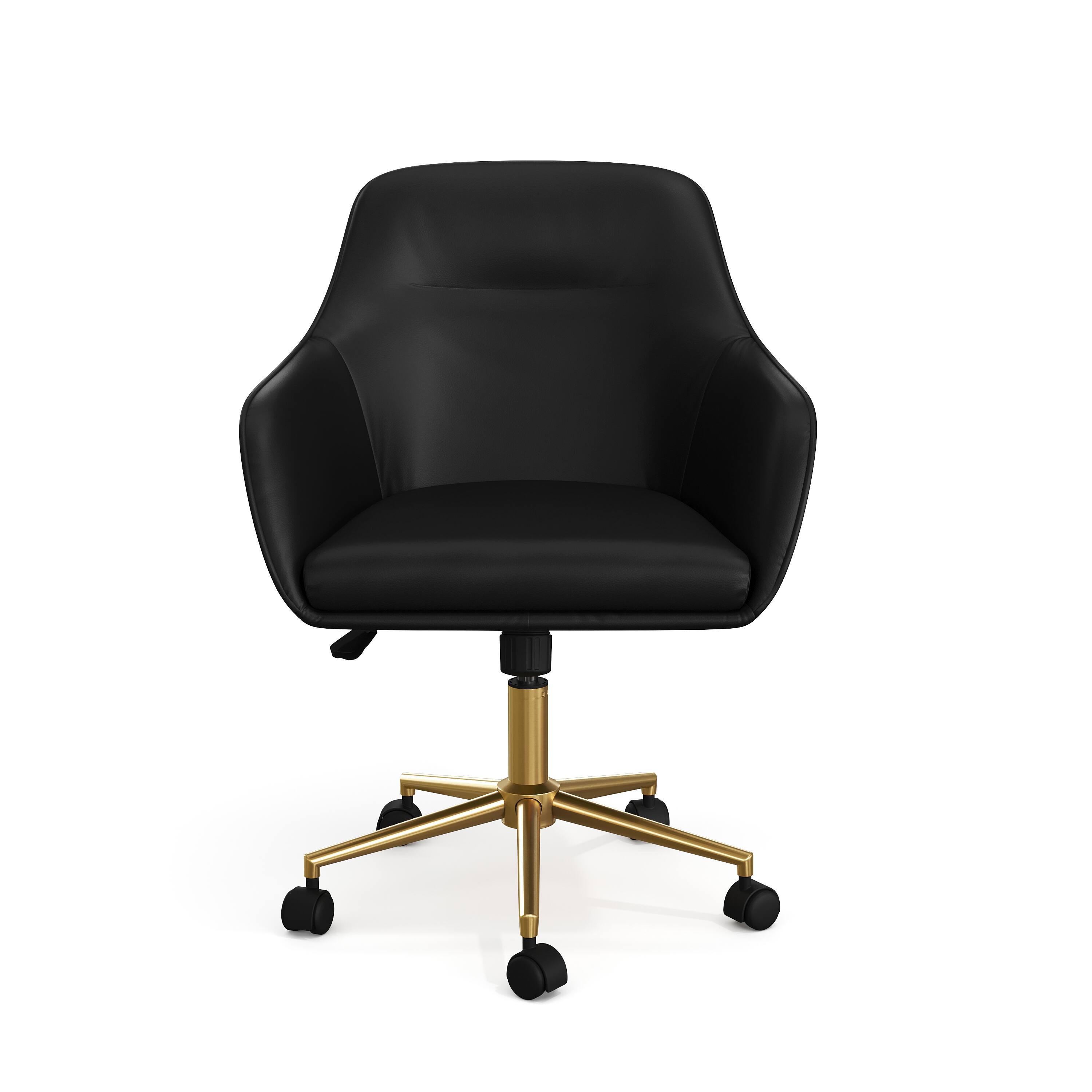 Alt View 10. Martha Stewart - Rayna Upholstered Swivel Home Office Chair with Flared Arms - Black Faux Leather/Polished Brass Frame.