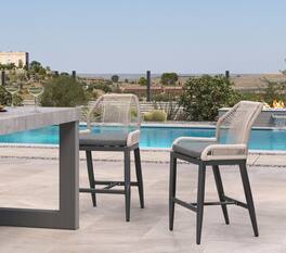 PURPLE LEAF - Patio Outdoor Bar Stool Counter Height Set of 2 Rattan Chair with Back Modern Aluminum Woven Barstools for Garden Indoor - Grey-Counter Stool