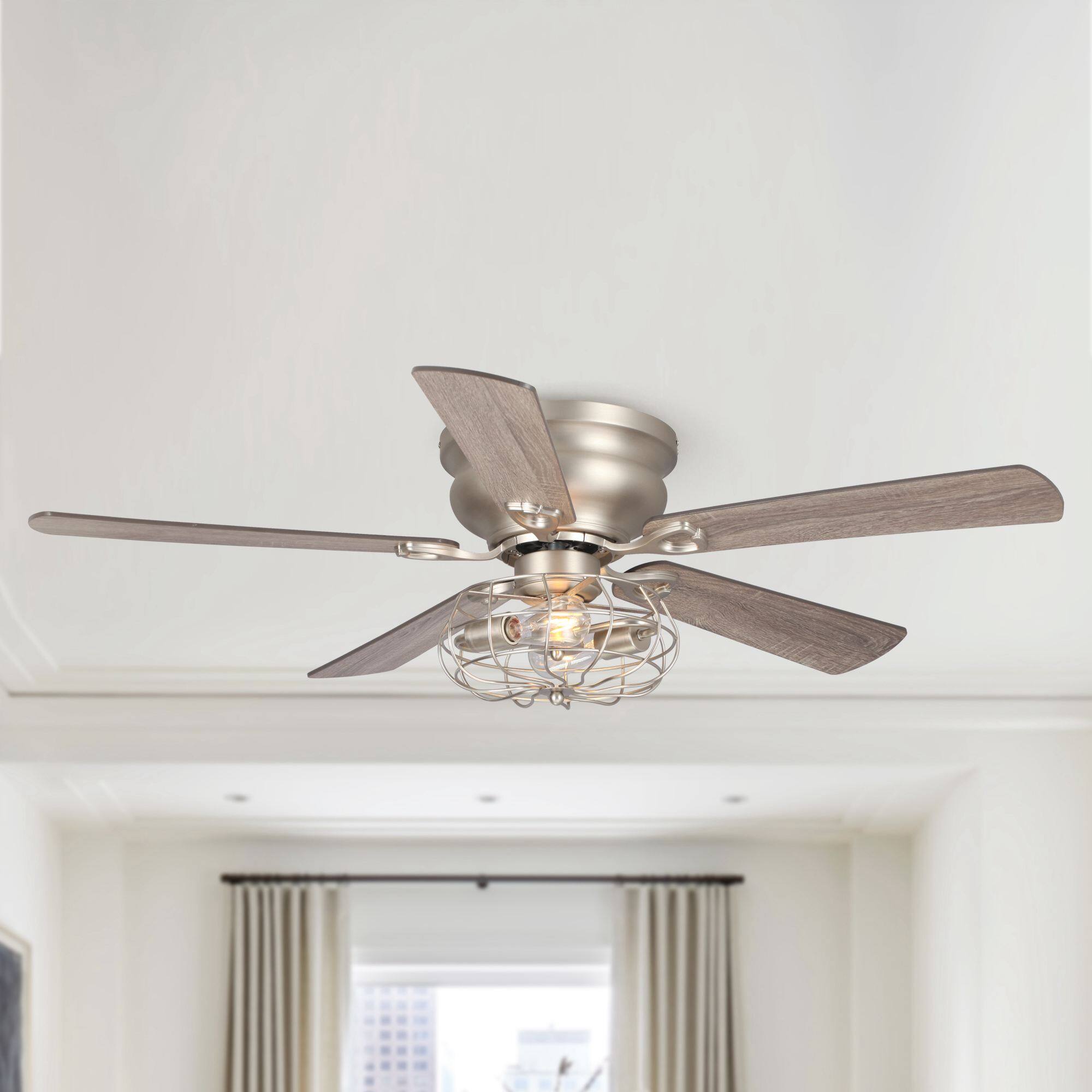 Angle. Parrot Uncle - 48" Industrial Wood Low Profile Ceiling Fan with Light Kit and Remote and 3-Speed Motor - Nickel.
