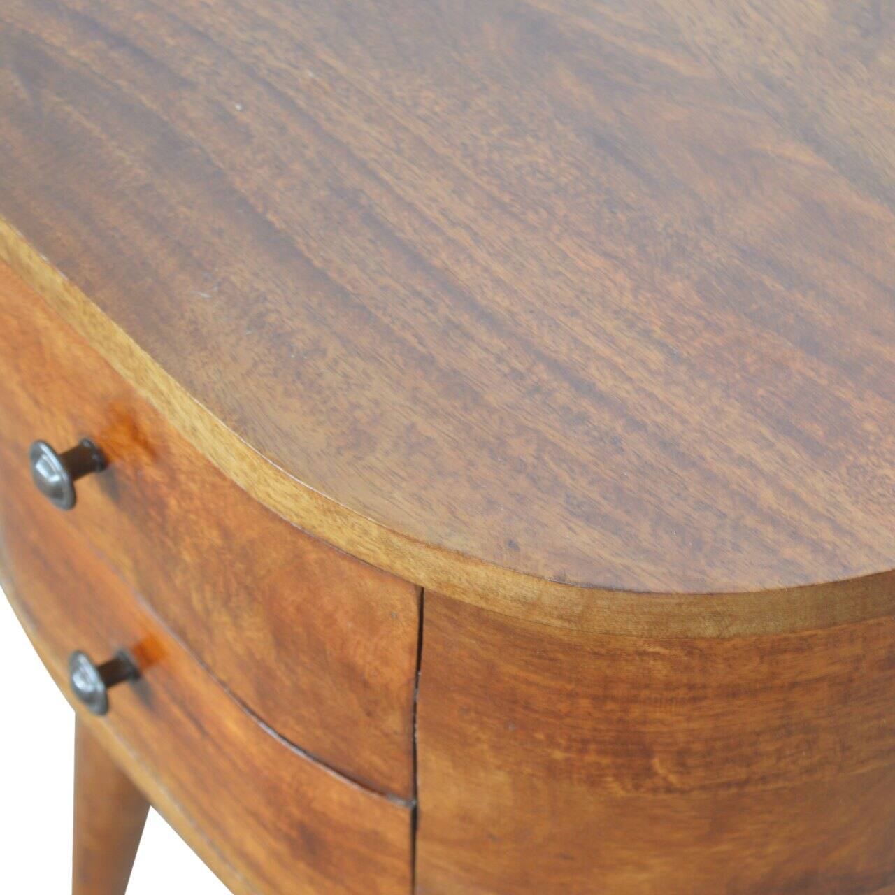 Alt View 1. Artisan Furniture - Artisan Furniture Solid Wood Chestnut Rounded Nightstand Table, 2 Drawers, Nordic Legs, Dark Brown - Chestnut.