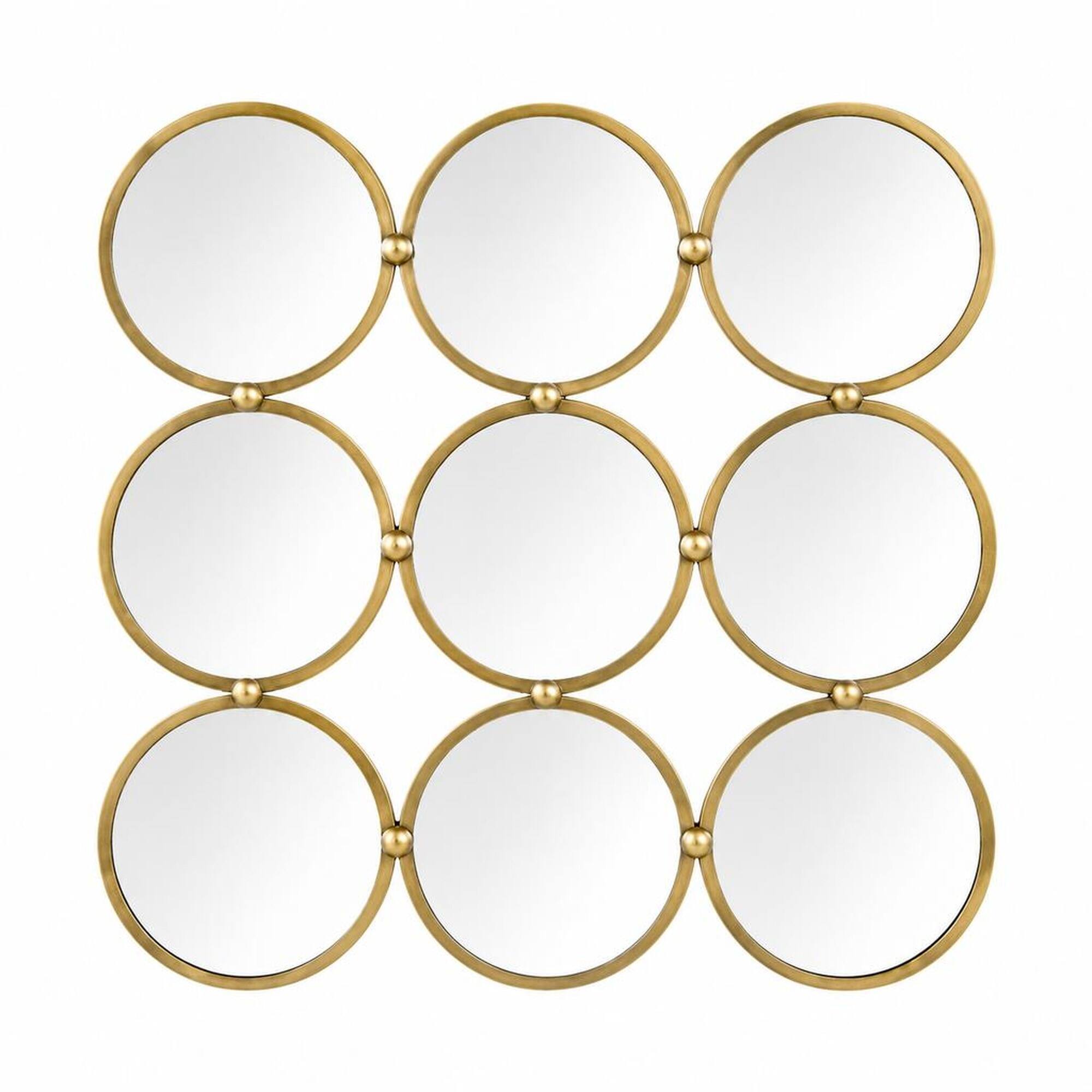RYHNUYNE 27.2 in Square Decorative Wall Mirror, 9 Ring Metal Frame, Mid ...
