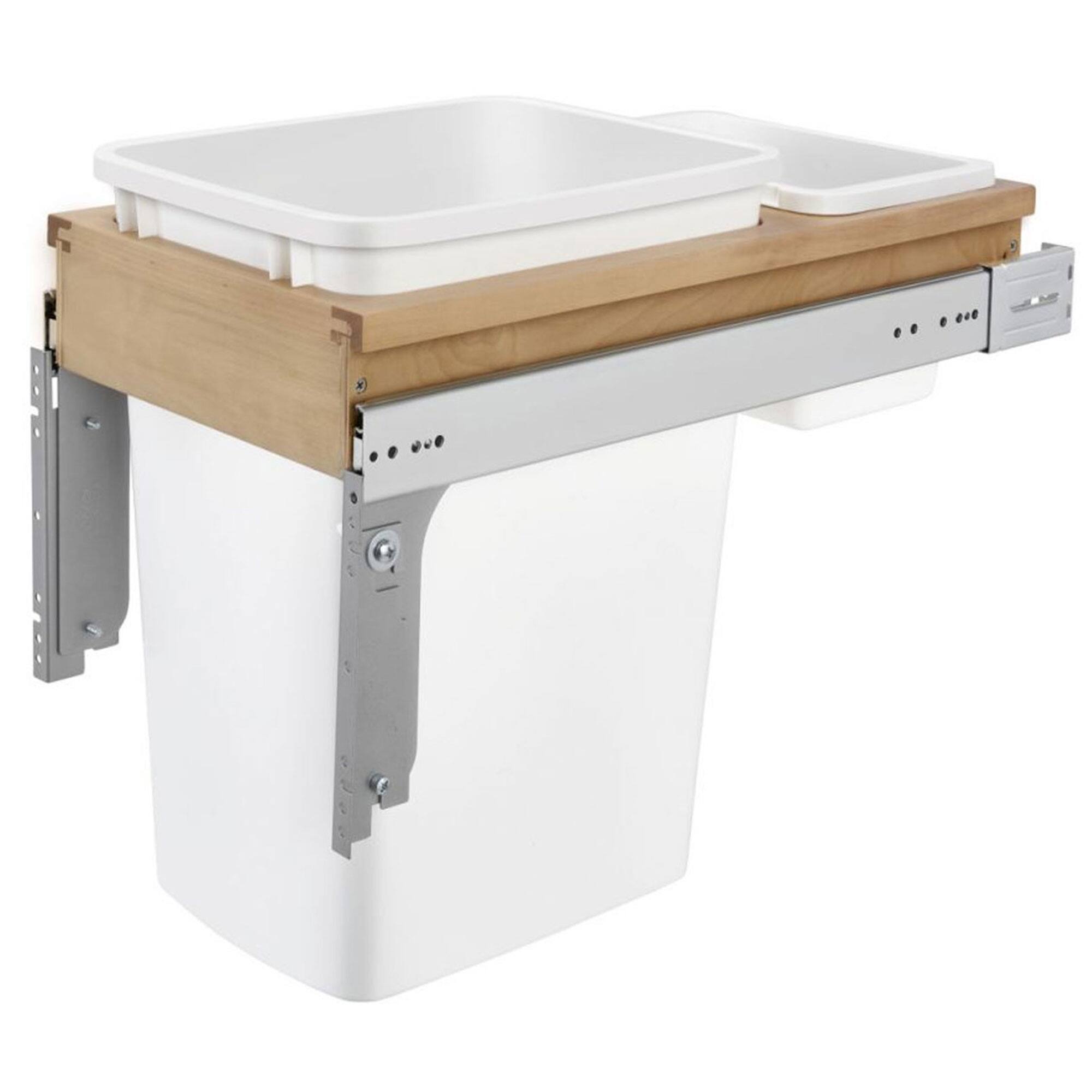 Rev-A-Shelf - Single Pullout Top Mount Trash Can 35 qt., White, 4WCTM-12DM1-175 - Light Brown