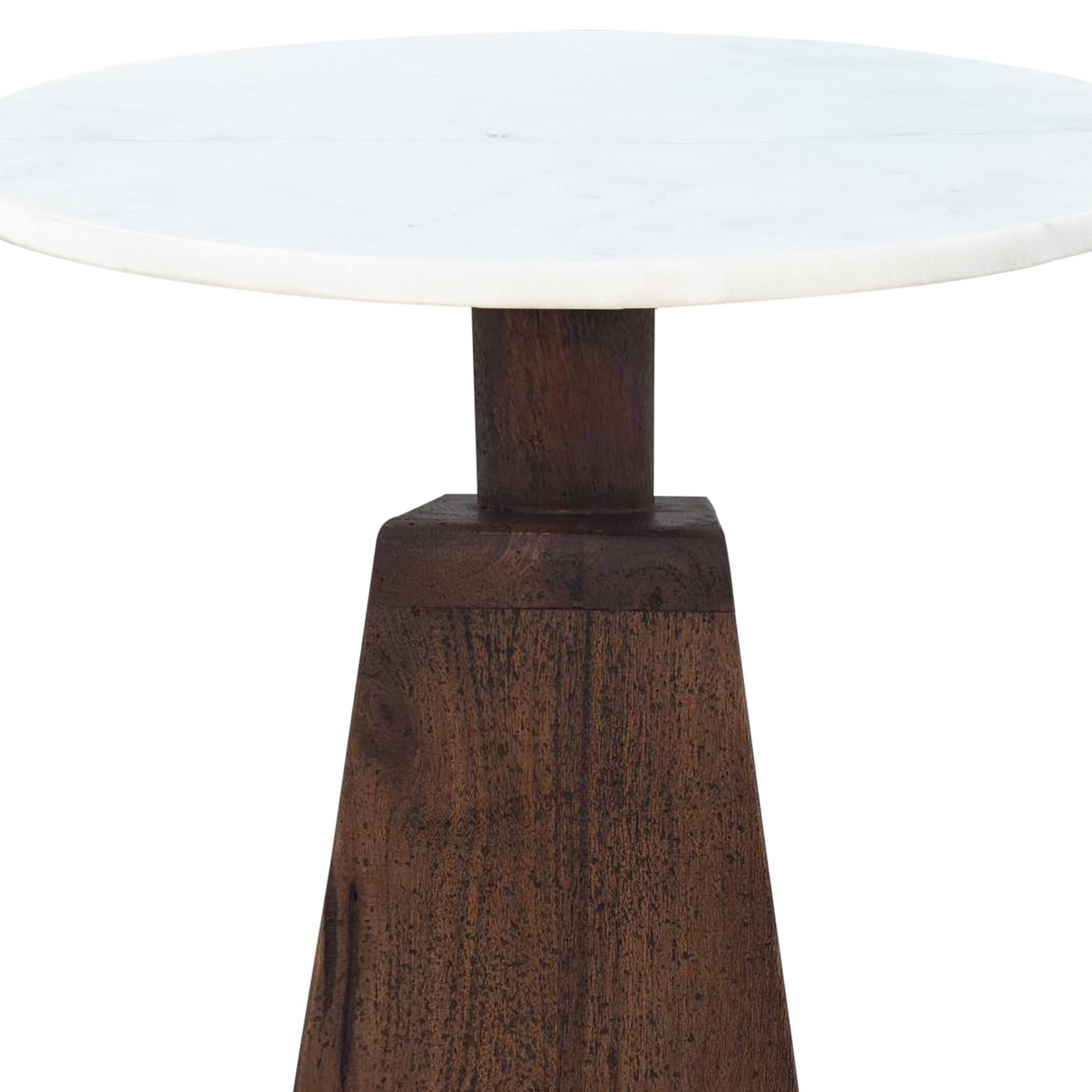 Alt View 2. Manhattan Lane - Port Blair Side End Table, Round White Genuine Marble Top with Handcrafted Mango Wood - Brown, White.
