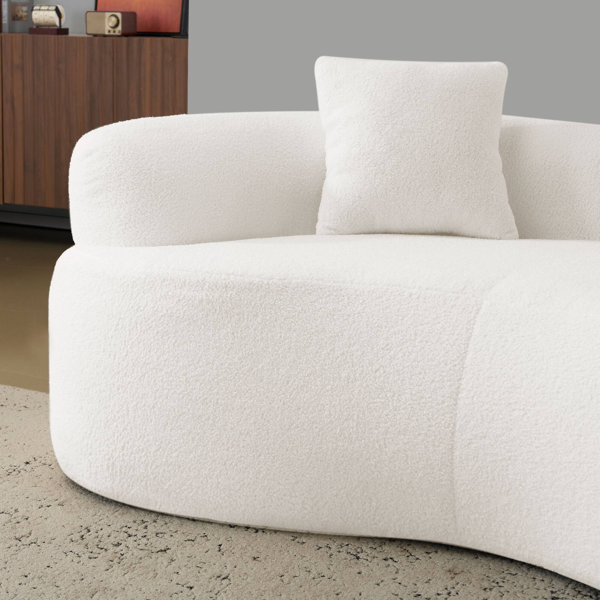 Alt View 4. GOODSILO - Modern Curved Loveseat Sofa with Teddy Velvet Fabric for Small Spaces and Apartments - White.