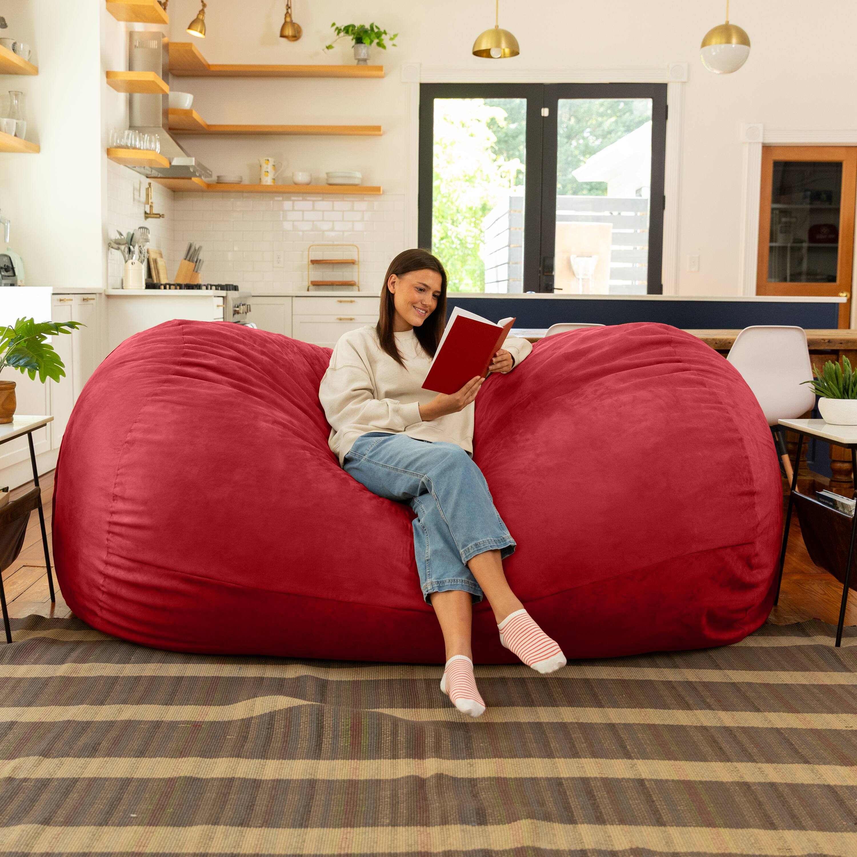 Back. Jaxx - Jaxx 7 Foot Giant Bean Bag Sofa, Cinnabar - Cinnabar.
