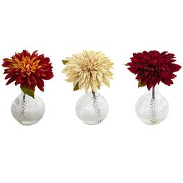 BreeBe - 8" Dahlia w/Vase (Set of 3) - Red