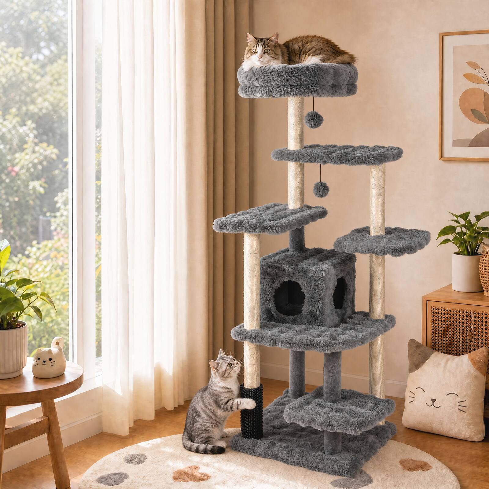 Alt View 3. Costway - Costway 67" Multi-Level Cat Tree with Large Cat Condo Indoor Cat Tower for Kittens - Gray.