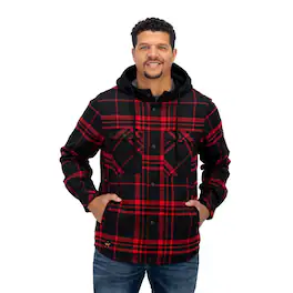 Mobile Warming - Men's Flannel Heated Hoodie Jacket - Black/Red