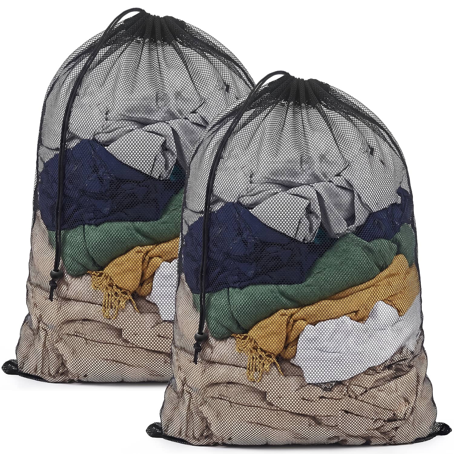 Garnen - 2 Pack Mesh Laundry Bags Large, Drawstring Laundry Bags Mesh Wash Bags, Heavy Duty Laundry Net Bag for Delicates Travel - Black