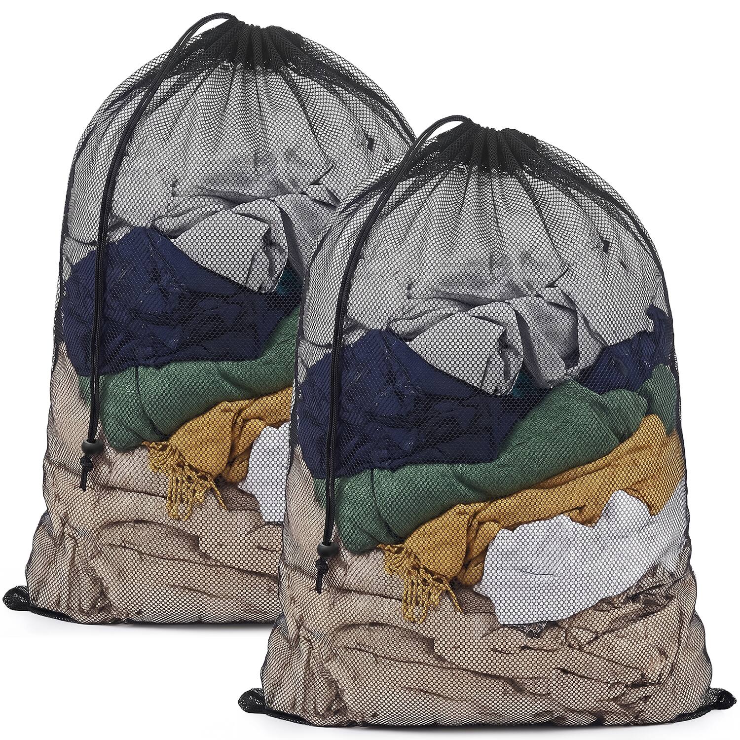 Front. Garnen - 2 Pack Mesh Laundry Bags Large, Drawstring Laundry Bags Mesh Wash Bags, Heavy Duty Laundry Net Bag for Delicates Travel - Black.