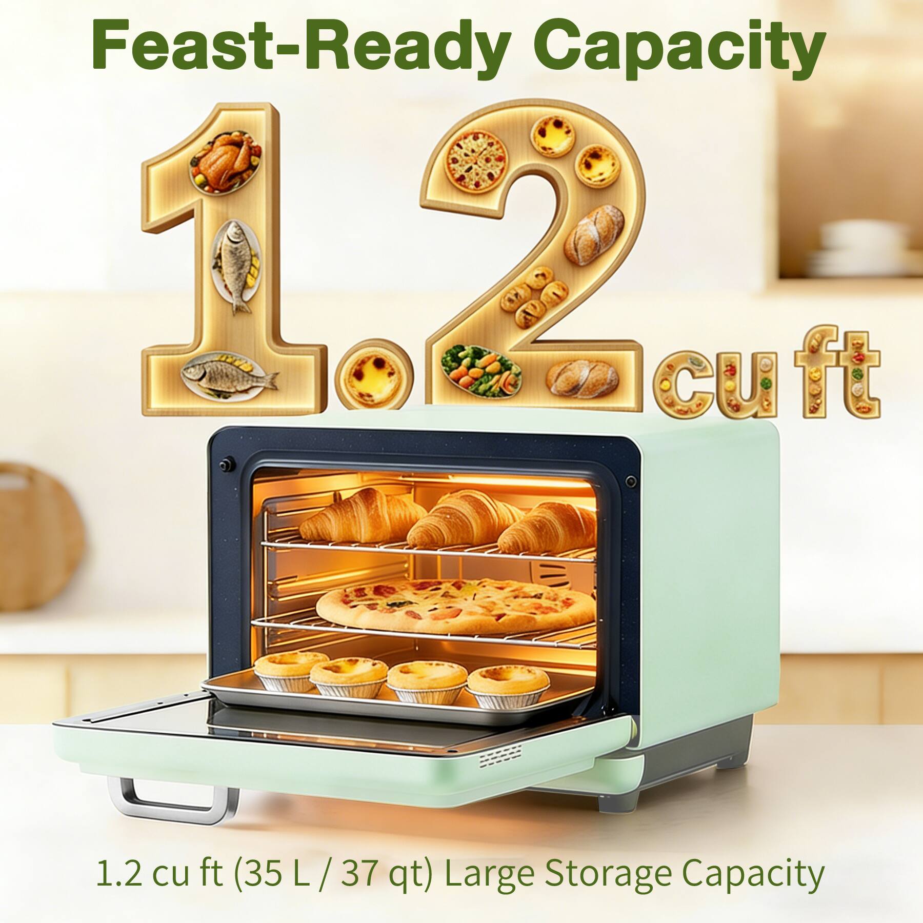Feast-Ready Capacity  
1.2 cu ft (35 L / 37 qt) Large Storage Capacity