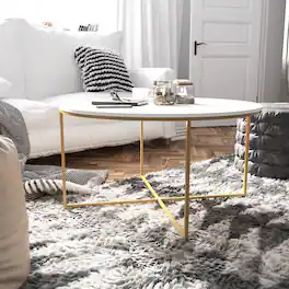 Emma + Oliver - Laminate Living Room Coffee Table with Crisscross Metal Frame - White Top/Brushed Gold Frame