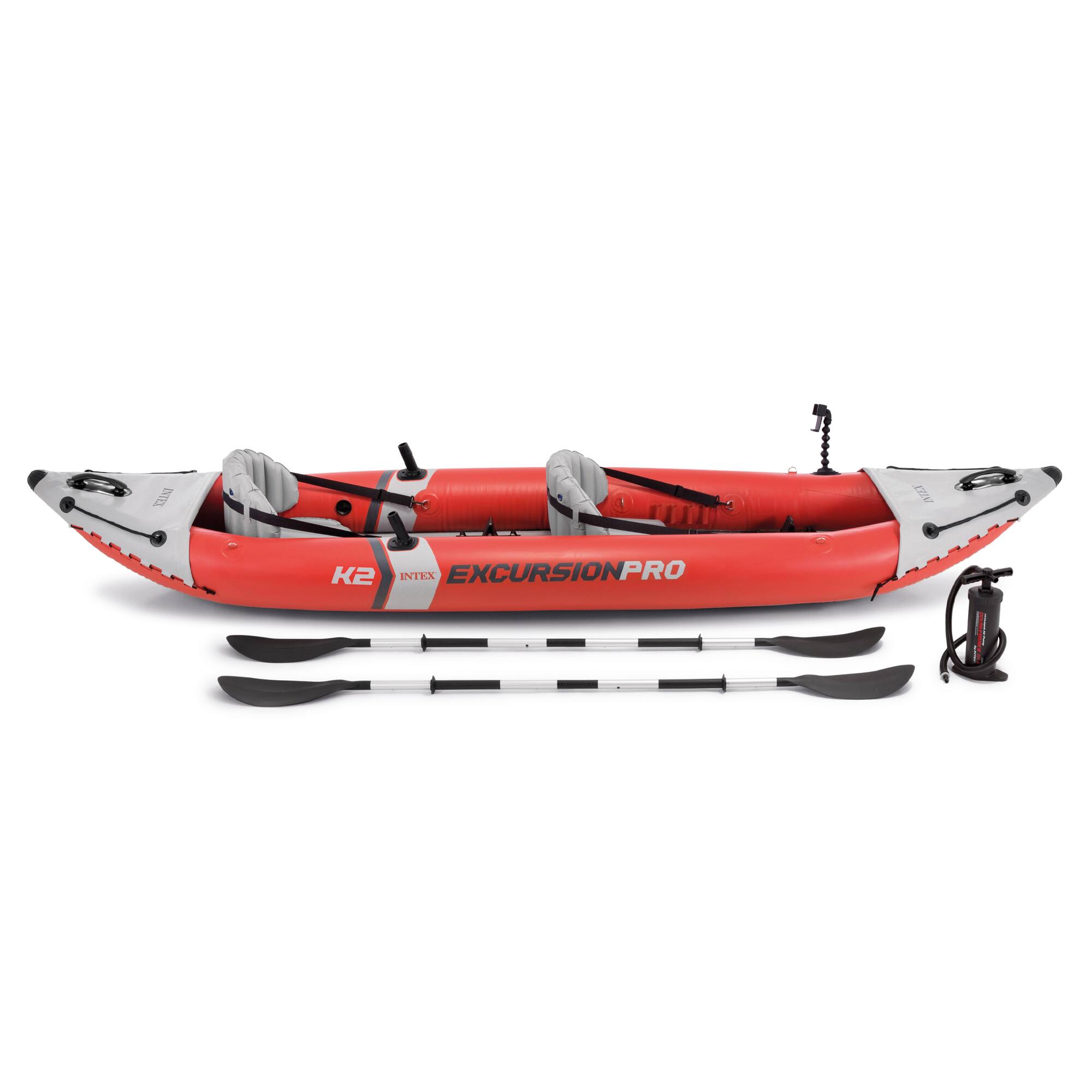 Angle. Intex - Excursion Pro Inflatable 2 Person Vinyl Kayak with 2 Oars and Pump - Red.