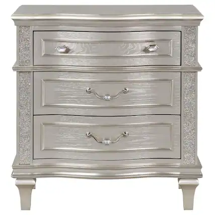 Front. Coaster Home Furnishings - Evangeline 3-drawer Nightstand - Silver.
