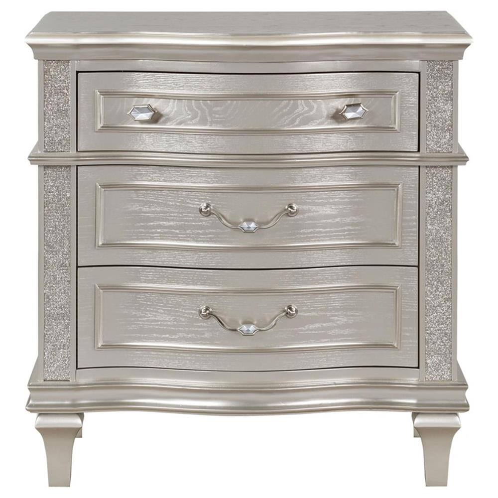 Front. Coaster Home Furnishings - Evangeline 3-drawer Nightstand - Silver.