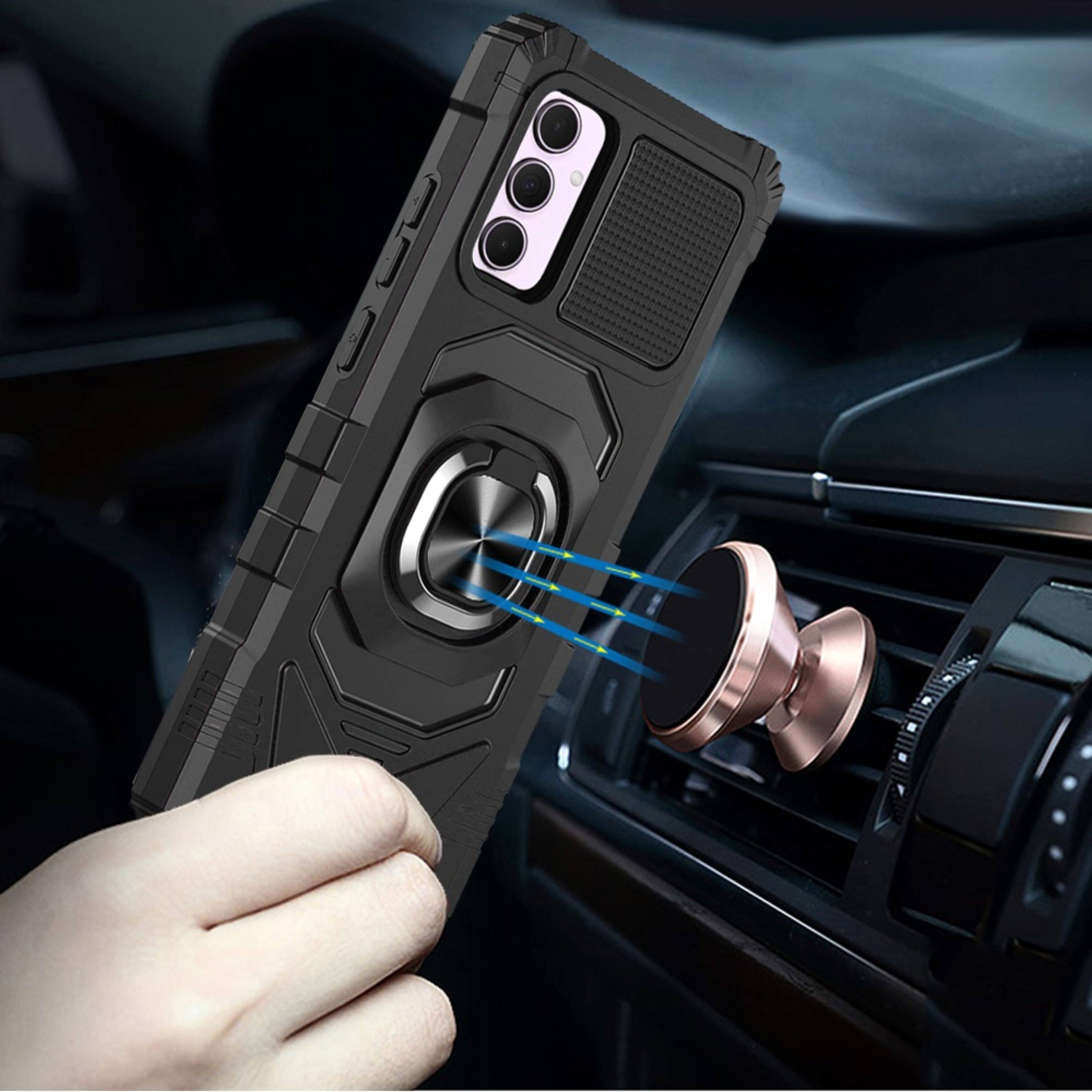 Angle. Kitcheniva - Dual Layer Magnetic Ring Stand Cover Plus Tempered Glass For Samsung A36/A56 Black - Black.