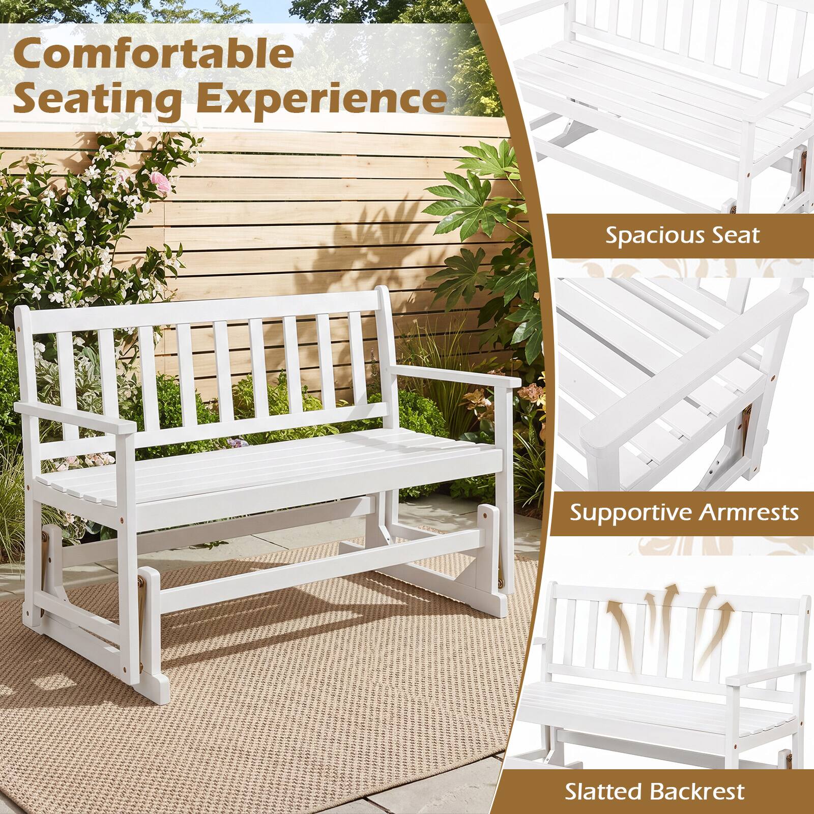 Comfortable Seating Experience  
Spacious Seat  
Supportive Armrests  
Slatted Backrest