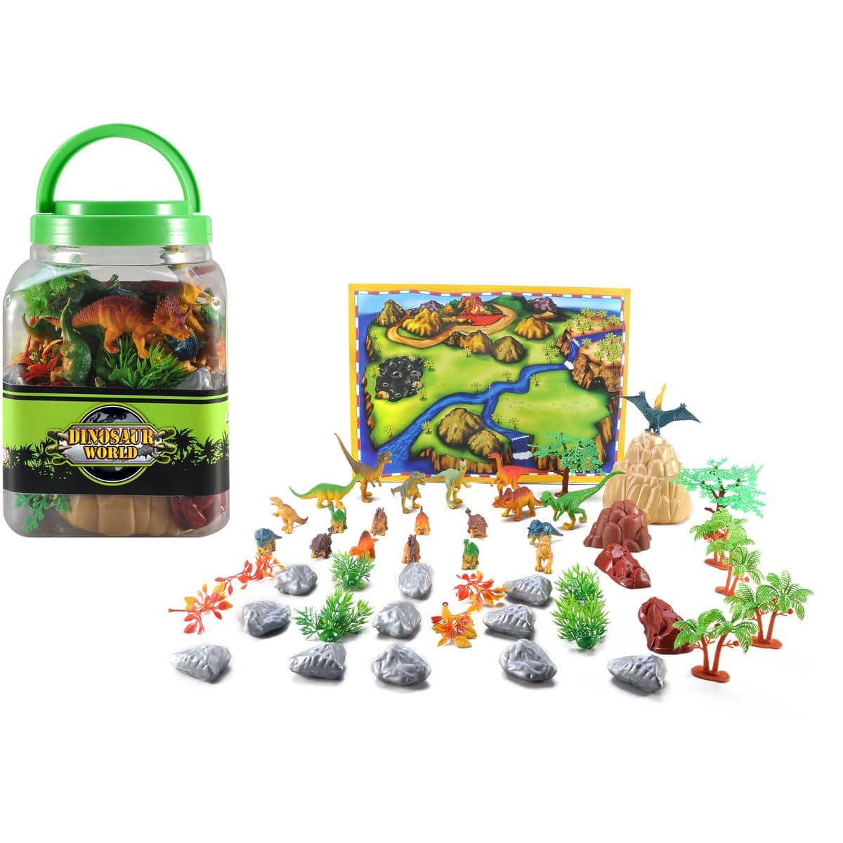 JuzToys - 50pcs Dinosaur Toys for Kids – Dino Toys with Mini Dinosaur Figures Including T-Rex, Stegosaurus, Green/Brown - Multi