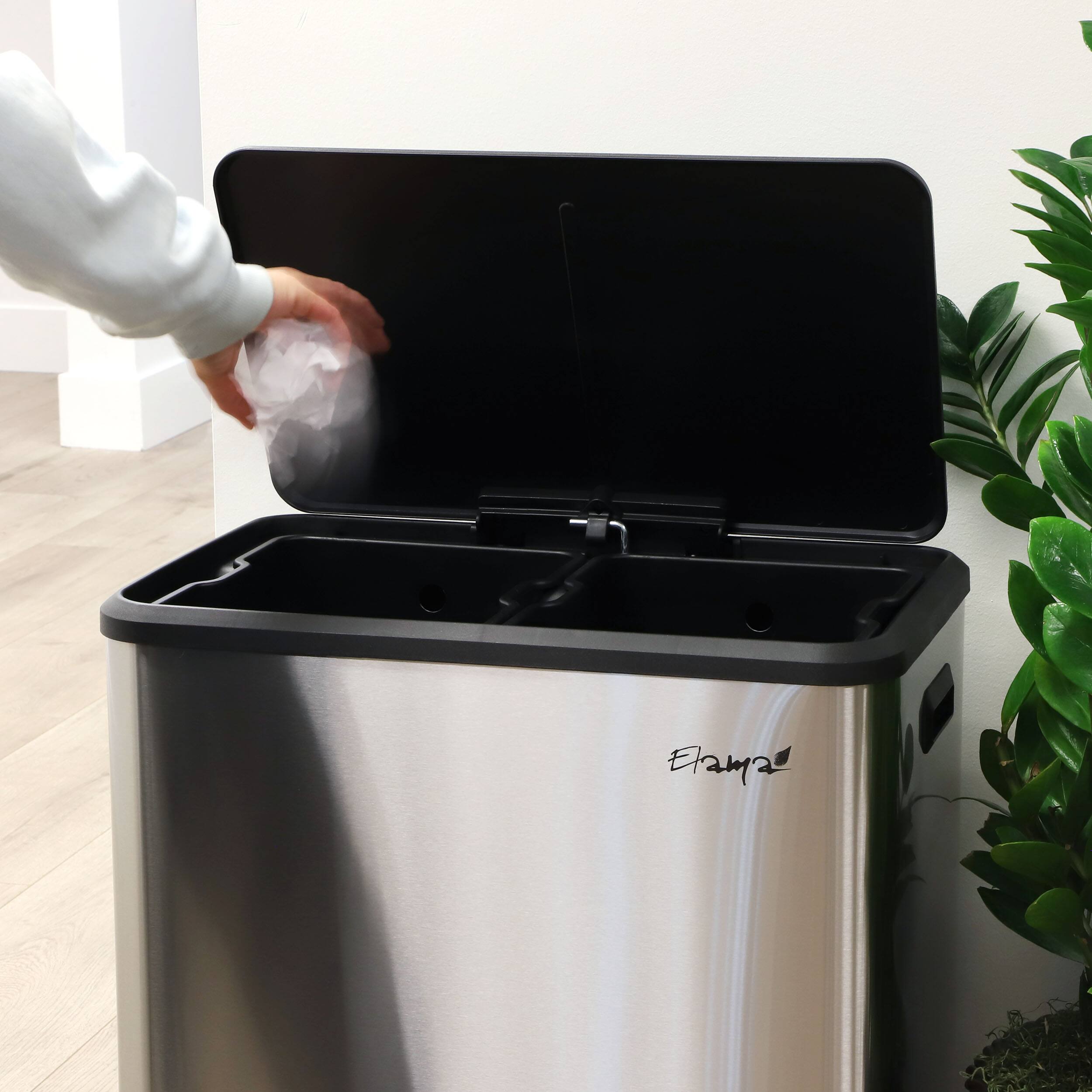 Alt View 7. Elama - Elama 60 Liter 2 Compartment Large 8 Gallon Split Stainless Steel Step Trash Bin with Slow Close Mechanism - Silver.