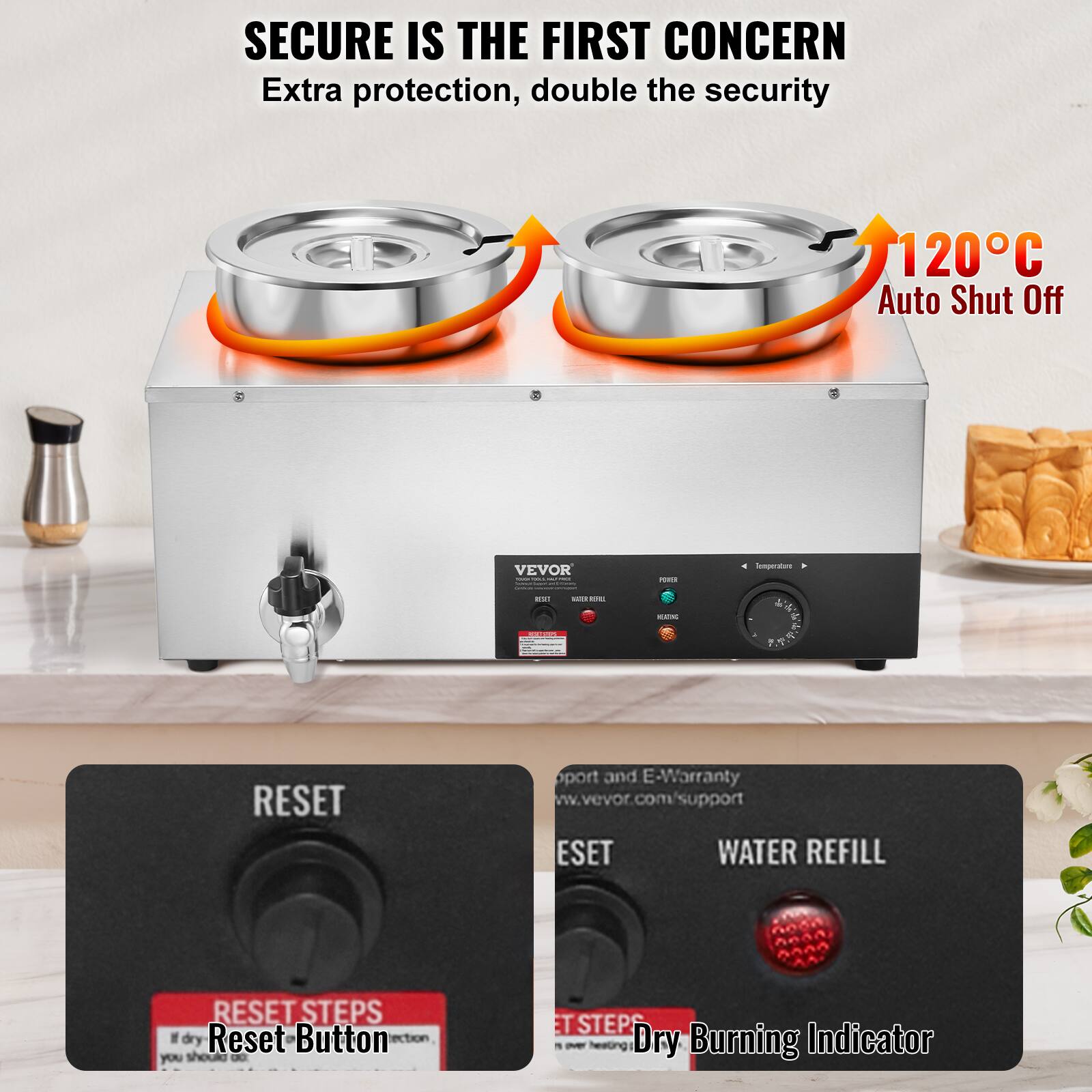 VEVOR Electric Soup Warmer, Dual 7.4QT Stainless Steel Round Pot, 1200W ...