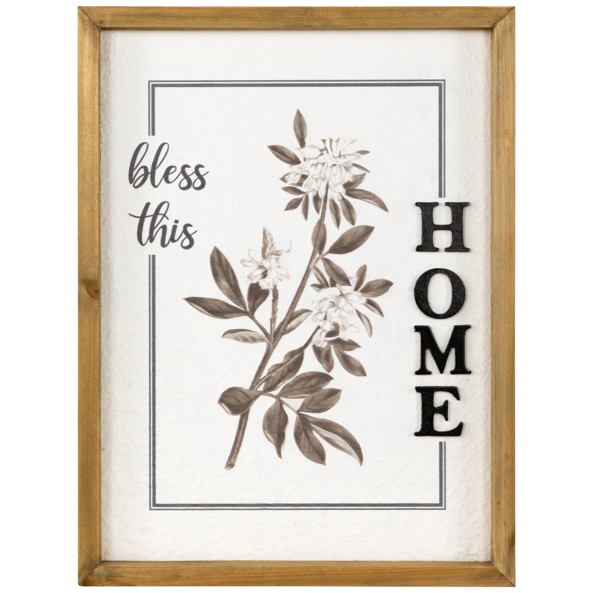 Northlight - Bless This Home Floral Framed Wall Sign - 16" - Ivory