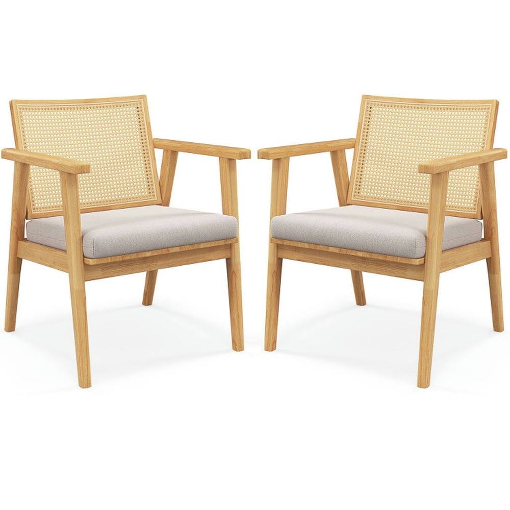 Front. Kadyn - Dining Chairs, Kitchen Chairs Trattoria Chairs,Mid Century Modern Accent Chairs Set of 2 with Breathable Rattan - Brown.