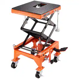 VEVOR - Hydraulic Motorcycle Lift Table, 350 LBS Capacity Motorcycle Scissor Jack Lift with Wide Deck, J-hooks, 4 Wheels - Black;Orange
