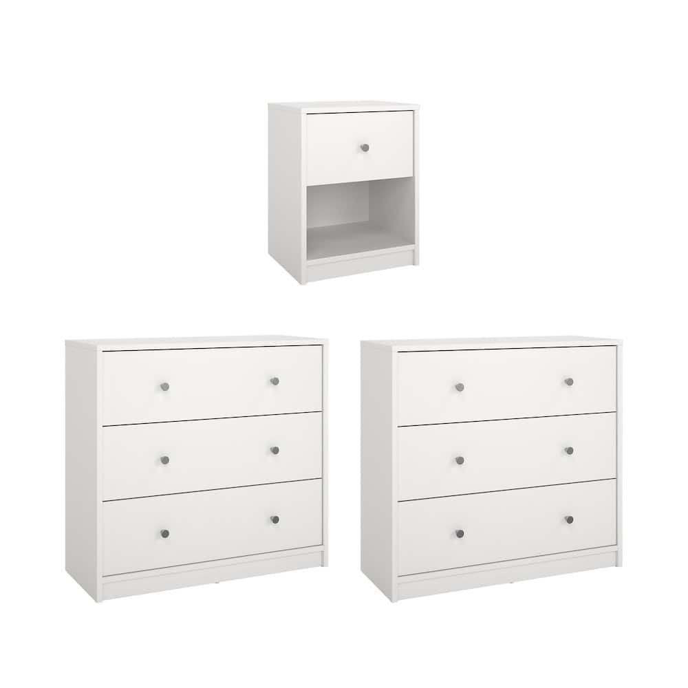 Tvilum - 3-Piece Bedroom Set - Nightstand And Chest Set Of 2 - White