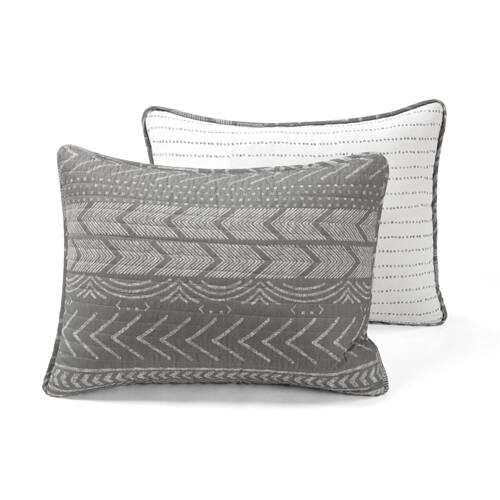 Alt View 2. SlickBlue - Scandinavian Chevron Stripe Reversible Cotton Quilt Set for Bedroom - Dark Grey.