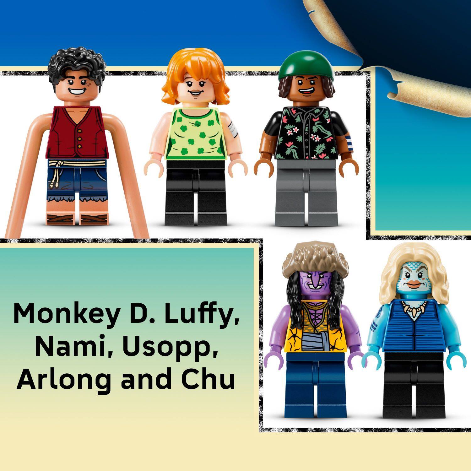 Monkey D. Luffy, Nami, Usopp, Arlong and Chu are all characters from the anime One Piece.