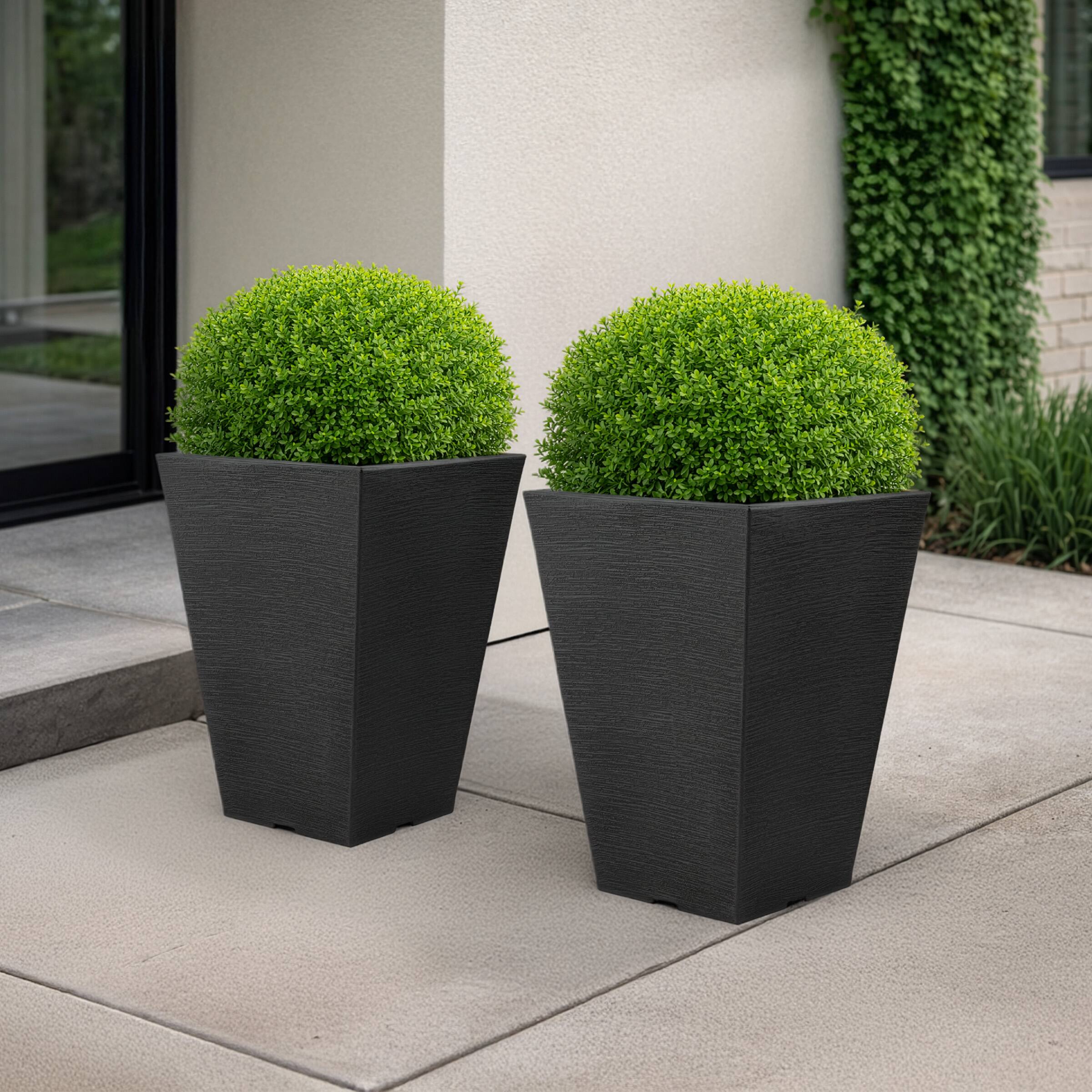Alt View 6. Pure Garden - 2-Pack Large Outdoor Planters 13.75-Inch Tall Planters Plastic Flower Pots for Patio, Entryway, or Front Porch Decor.