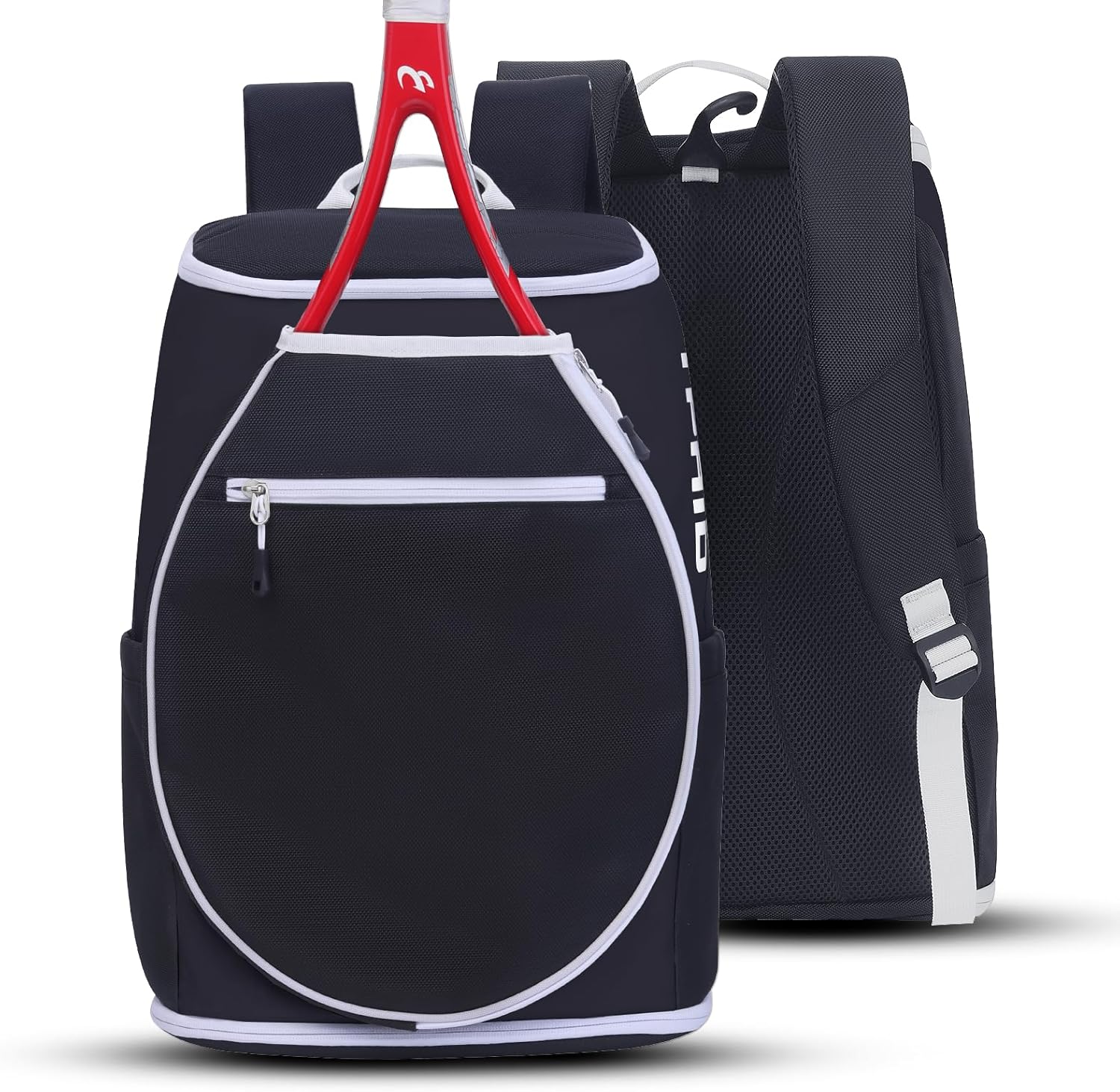Front. Wikistore - WIKISTORE Tennis Backpack for Men Women 2 Rackets with Shoe Compartment for Tennis Pickleball Badminton - Black.